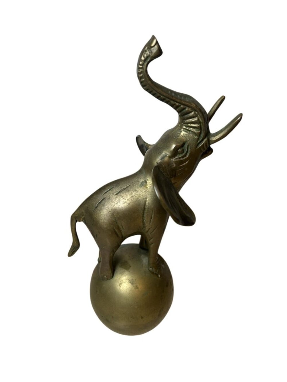 Brass Gold Color Elephant Circus Ball Figurine Bell Sculpture Trunk Up Alabama